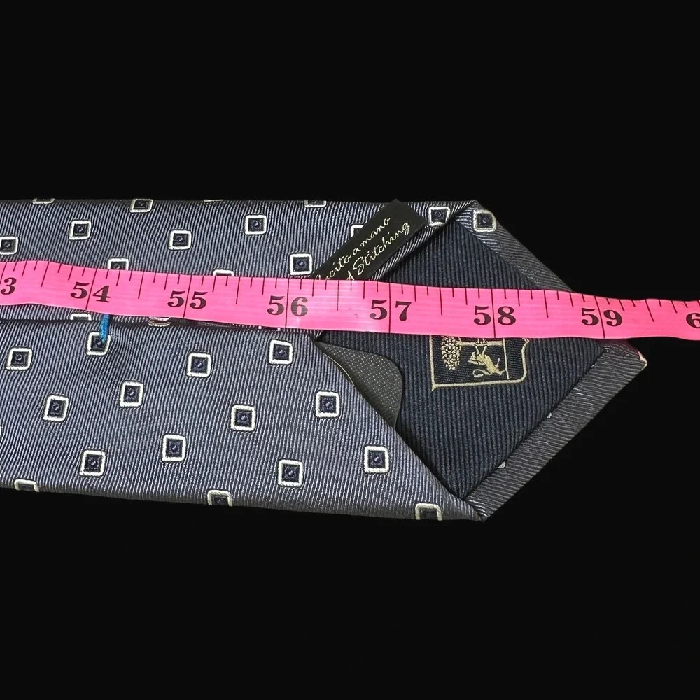 Corneliani Italy Silk Tie Grey Blue Geometric Square Hand Stitched Men Necktie